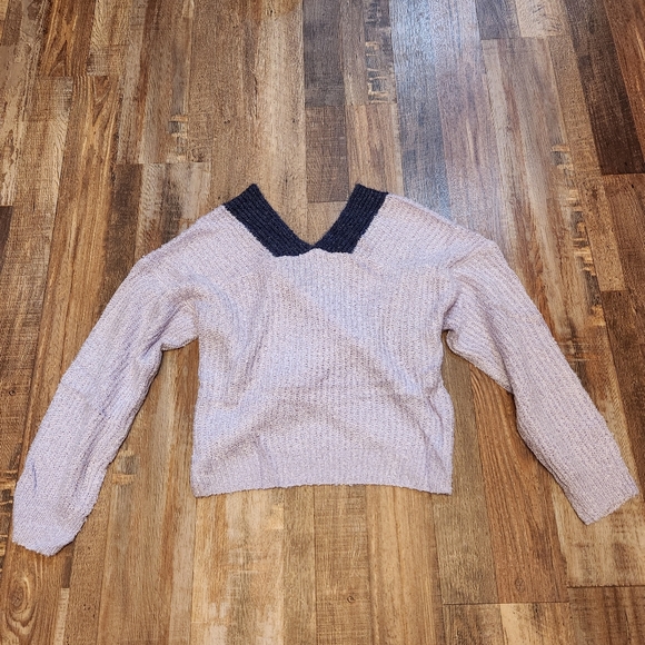 Lavender and Blue Wrap Cropped Sweater - Picture 6 of 6